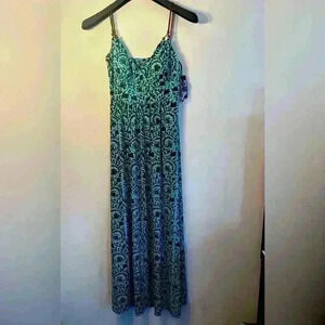 American Living Womens Teal Brown Long Stretch Dress Padded Bra Sz L 12  $110